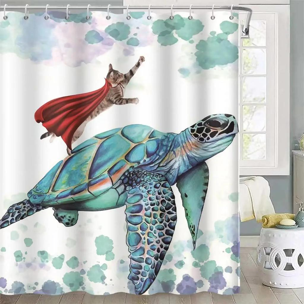 Funny Kids Shower Curtains For Bathroom Decor Corgi Cute Dog Riding Shark Nautical Ocean Boys Animal Hilarious Fabric Polyester
