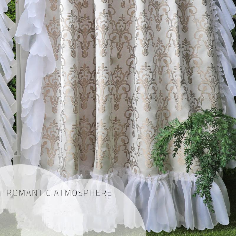 

French Rococo Light Luxury Curtain Finished Semi-blackout Vintage Jacquard Princess Lace Hook Punch Bedroom Curtain W140 x H100cm&Hooking