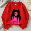 Kids Crewneck Long Sleeve Sweatshirt, Fashion Art Pink Haired Girl Print