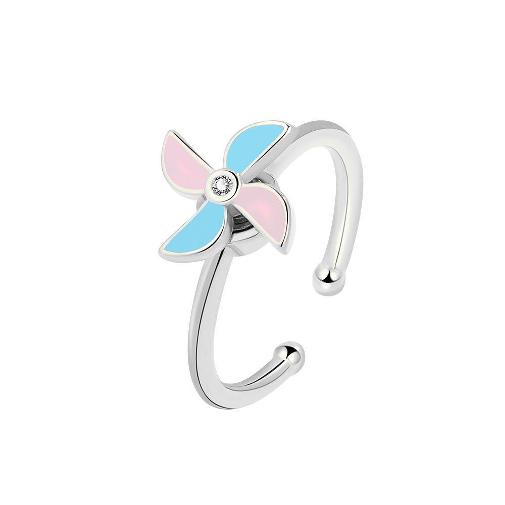 Fashionable Rotating Windmill Resin Open Index Ring For Women Elegant Temperament Adjustable Finger Jewelry