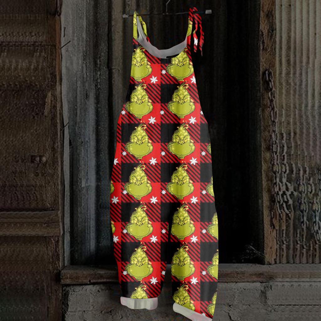 Women's Casual Loose Jumpsuit Christmas Print Wide Leg Jumpsuit Sleeveless With Pockets