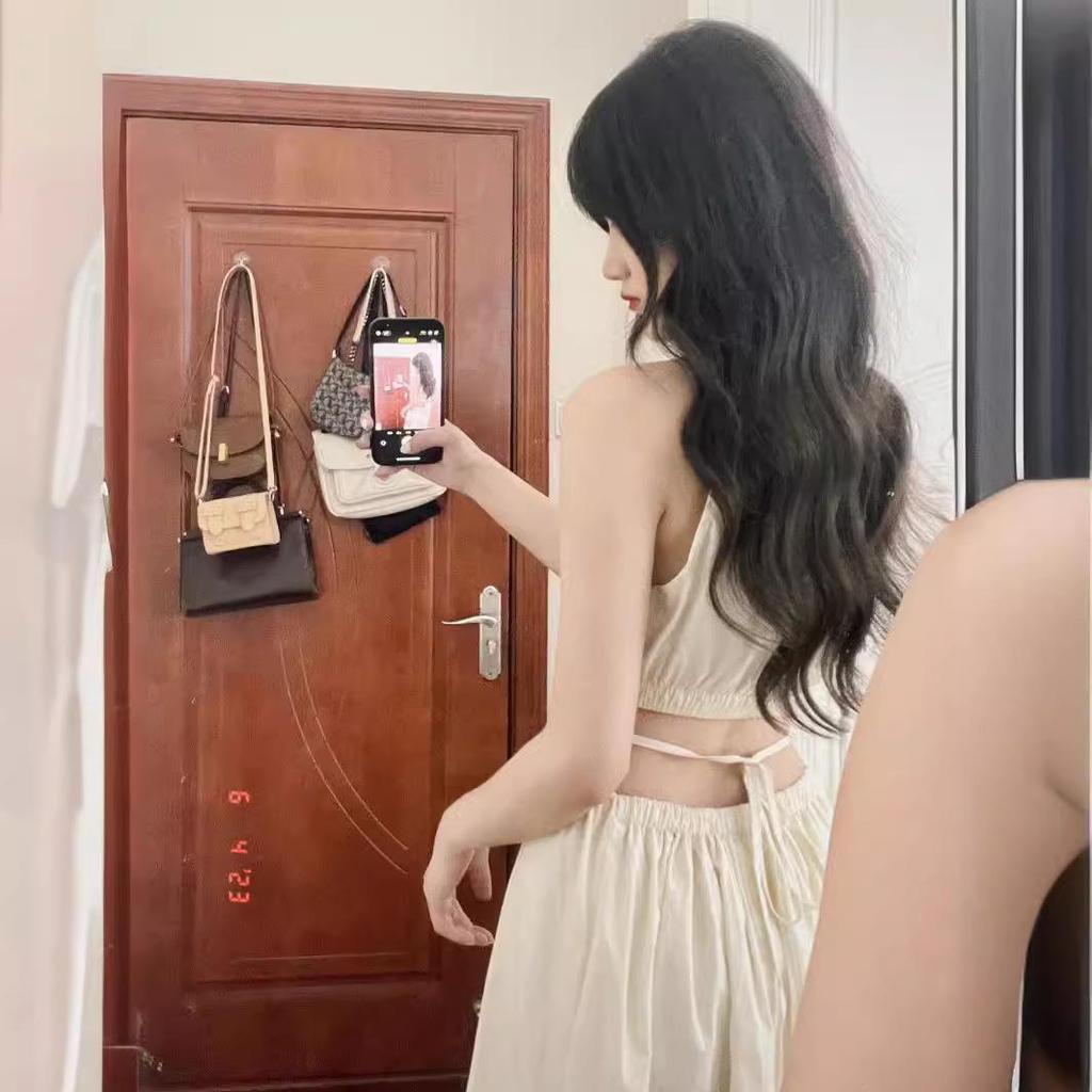 Elegant French Niche Backless Halter Strap Hollow Sleeveless Tie Long Dress