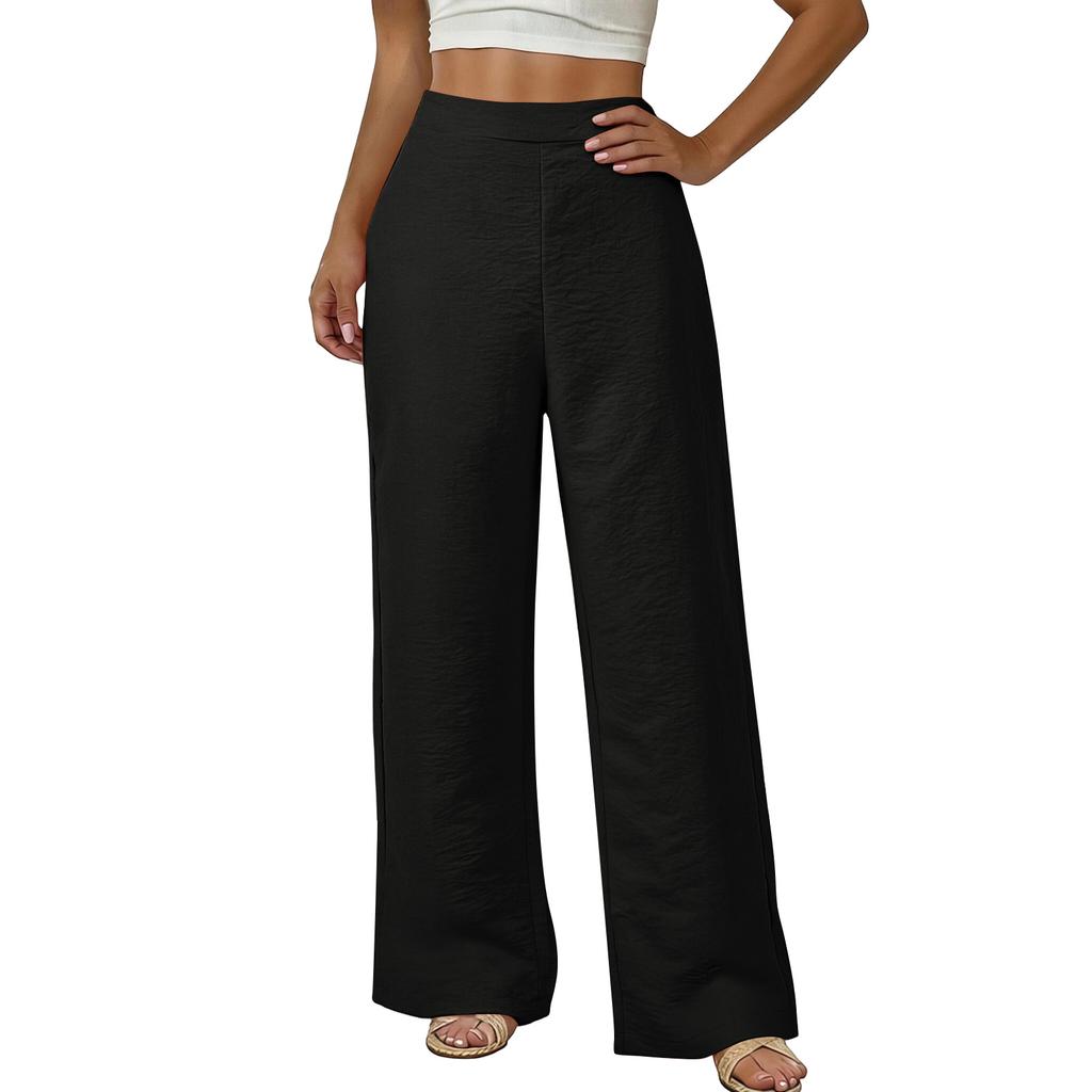 Damen locker weite Hose, lässige lockere Baumwoll-Leinenhose mit Taschen