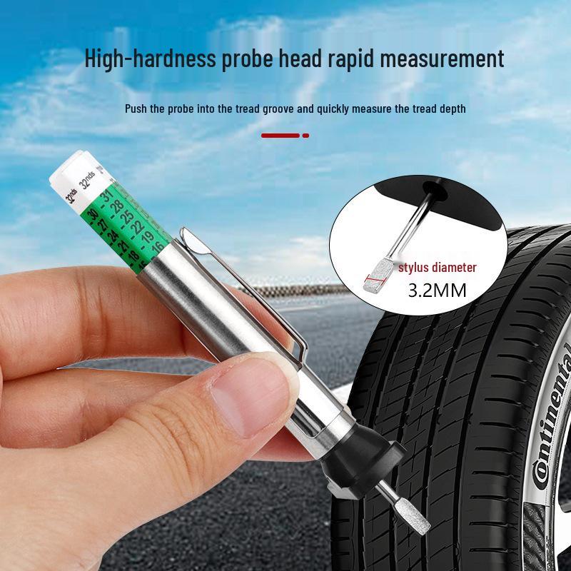 Tire Tread Depth Gauge: 0-25mm Measuring Ruler and Pen