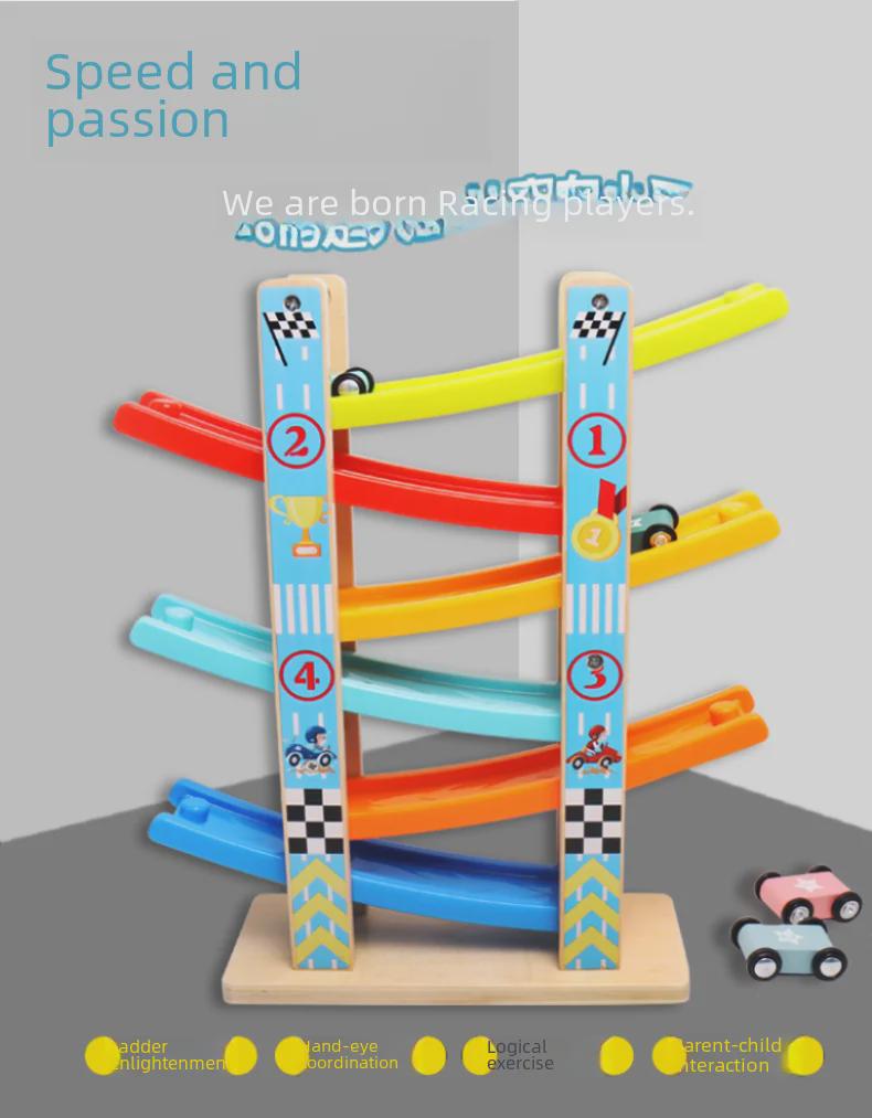 Colorful Wooden Educational Glide Car for Children - Fast, Interactive Parent-Child Toy