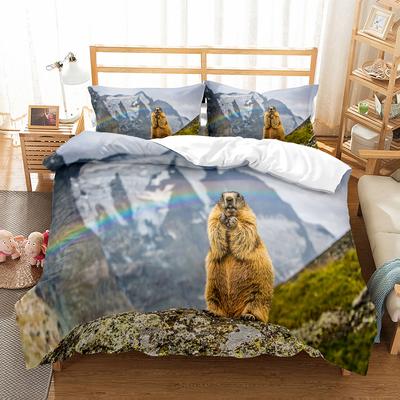 Wildlife Murmeltier King Queen Doppel Bettbezug Kawaii Tier Bettwäsche Set Wildtier Thema Bettbezug Polyester Bettbezug