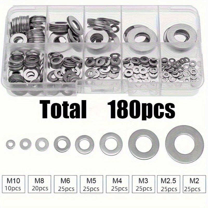 180pcs Stainless Steel Washer Set, Durable & Polished, M2-M10 Size | Easy Installation, Ideal for DIY Projects/Mechanical/Electronic Systems