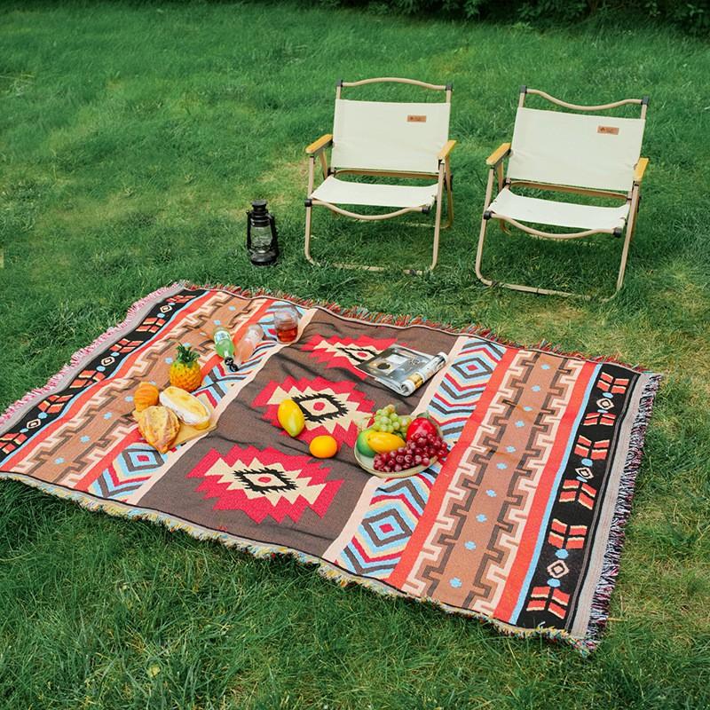 Bohemian Style Cotton Linen Tablecloth Picnic Blanket Outdoor Camping Mat Waterproof Ground Cover