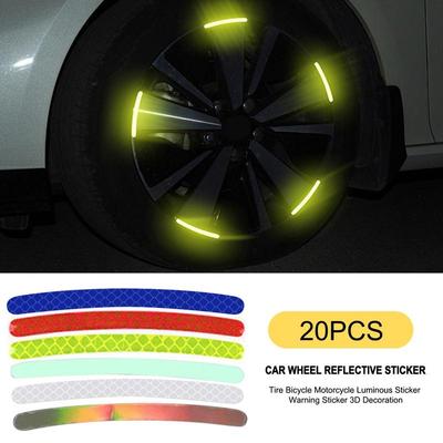 20Pcs Car Motorcycle Wheel Hub Reflective Strips Stickers Car Styling Decal Sticker Auto Moto Decor Decals Tape Accessories