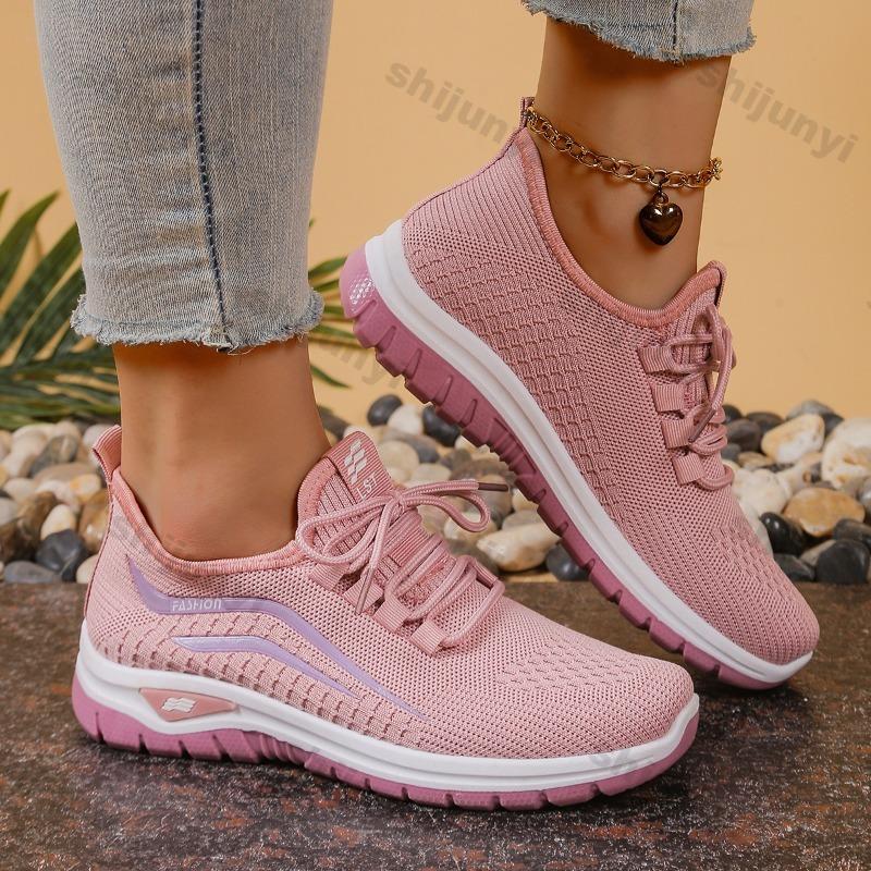 Women's Casual Shoes 2025 New Spring Summer Mesh Breathable Comfortable Sneakers Fashion Fly Weave Cross Tied Running Shoes
