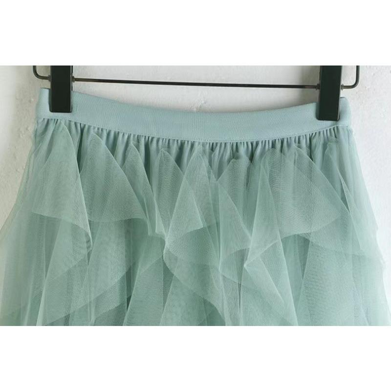 Nepravidelná A-liniová síťovaná sukně s vysokým pasem Jarní Nová volánová dortová sukně Bustier Sukně Sárí Dámská nadýchaná sukně