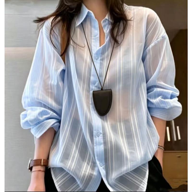 Women's 2026 Summer Cotton Blend Long Sleeve Button-Up Shirt