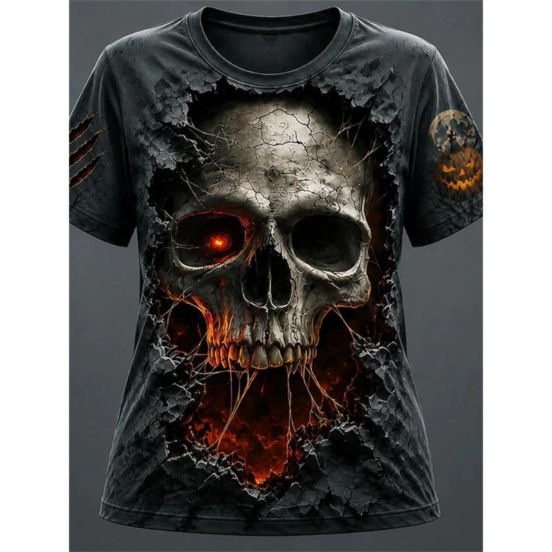 Summer Ladies 3D Printed Crew Neck T-Shirt Halloween Dress Up