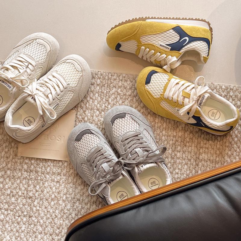 Fashion Retro Yellow Women German Training Shoes 2025 Flat Sneakers Woman Comfort Lace-Up Forrest Gump Shoes Women Casual Sneaker 3213