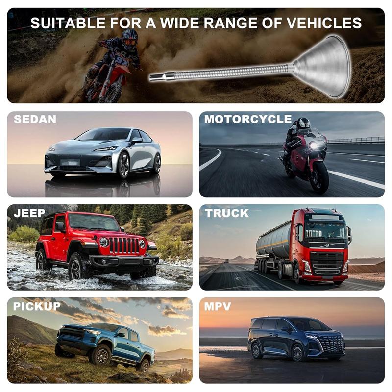 Öltrichter mit Sieb Metalltrichter Langhals-Trichter Ausgießtrichter für Autoöle Fahrzeuge Kraftstoffflüssigkeiten