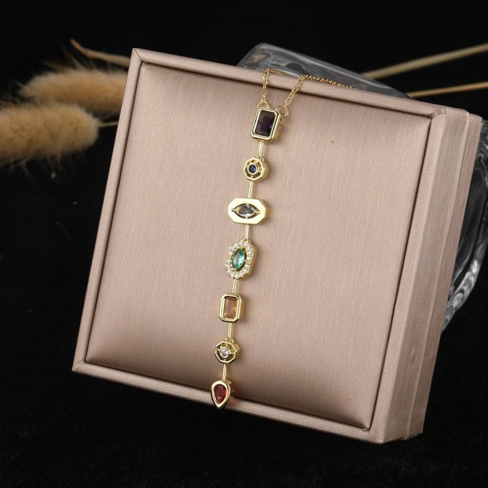 Colorful Zircon Collarbone Chain Irregular Crystal Long Tassel Necklace  Jewelry Accessories
