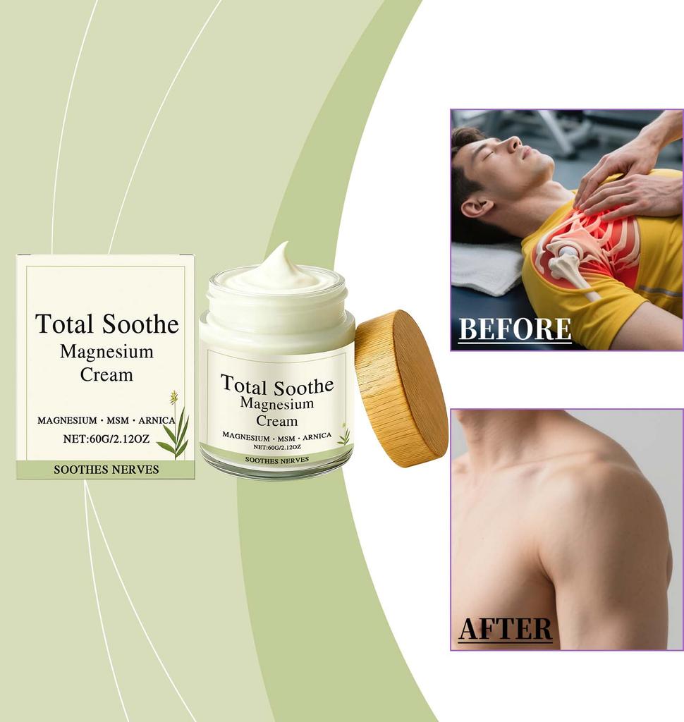 Total Relief Magnesium Cream, Nerve Relief Magnesium Cream for Knee Joint & Muscle, Non-Greasy Relief for Joint & Muscle Comfort