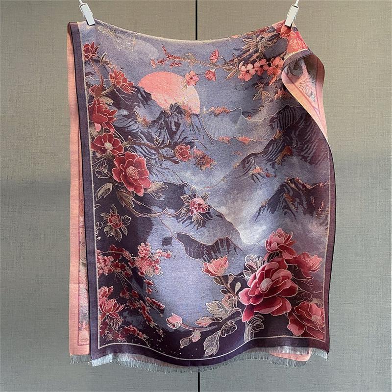 

70*185cm Luxury Scarf Women Winter Warm Soft Shawls Faux Cashmere Painting Designer Thick Floral Wrap Poncho Pashmina Blanket 70x185cm