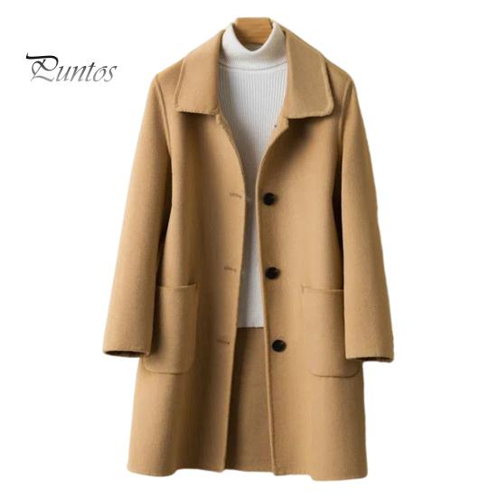 

Женская куртка с двойными карманами, однобортное шерстяное пальто с лацканами, свободное теплое пальто с длинными рукавами для поездок на работу, свиданий, весна-осень-зима L верблюд