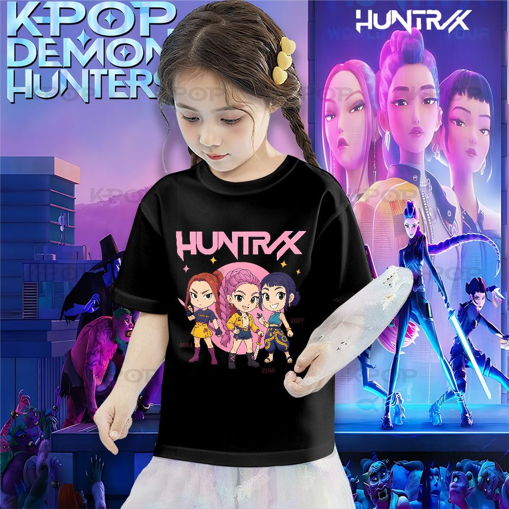 Onda Coreana KPOP Hunters Stampa Cartone Animato Outfit Genitore-Figlio Rumimila Zoyi T-shirt a Maniche Corte per Bambini