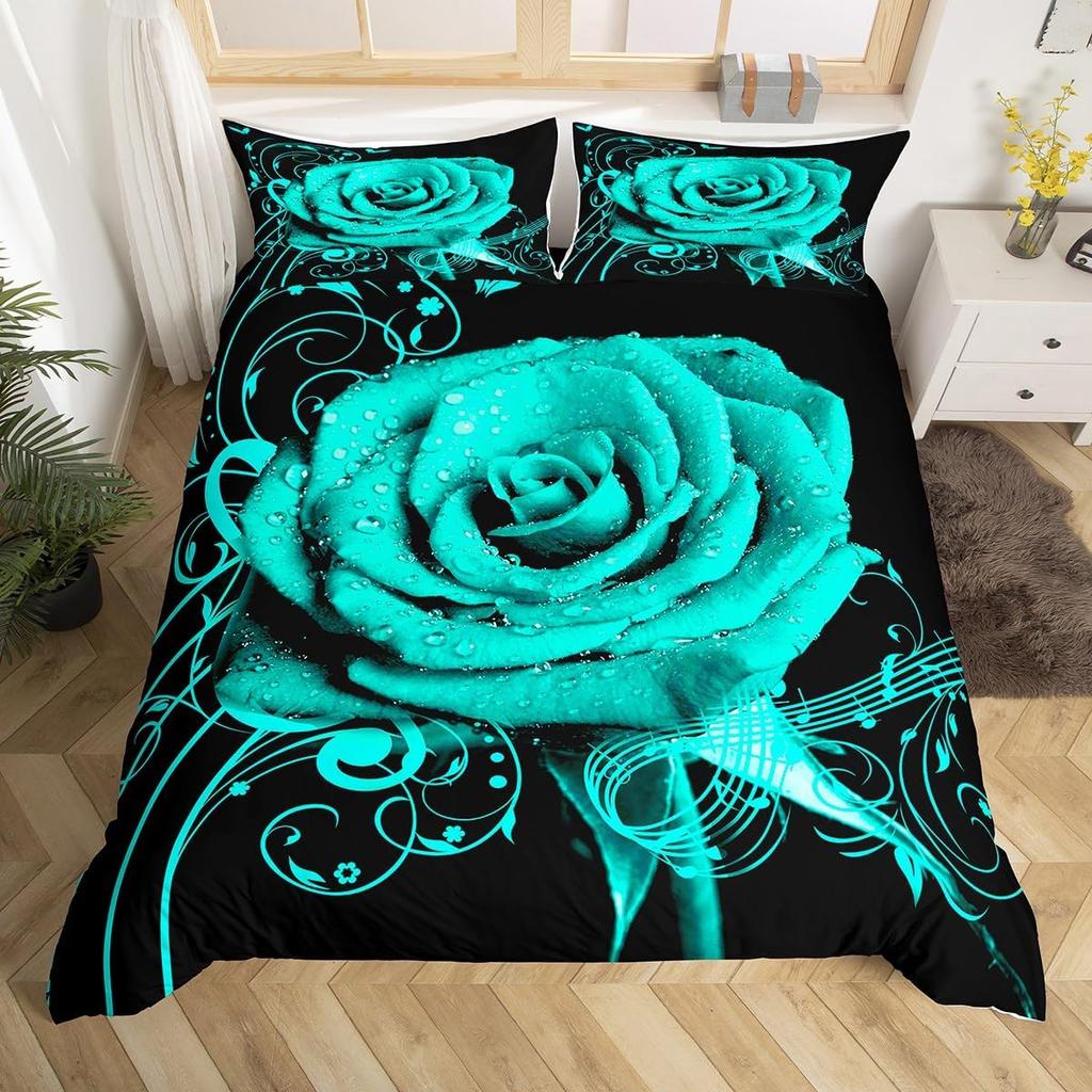 Roslakan Set Romantiskt Rosblommigt Sängkläder Set Mikrofiber Botaniska Blommor Täcktäck för Kvinnor Flickors Sovrumsinredning