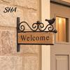 Rustic Wood Bird Sign Mini Welcome Sign, Retro Carved Wooden Panel with Iron Frame Wall Shaped Door Mounting for Outdoor Porch Courtyard Gates Fences,