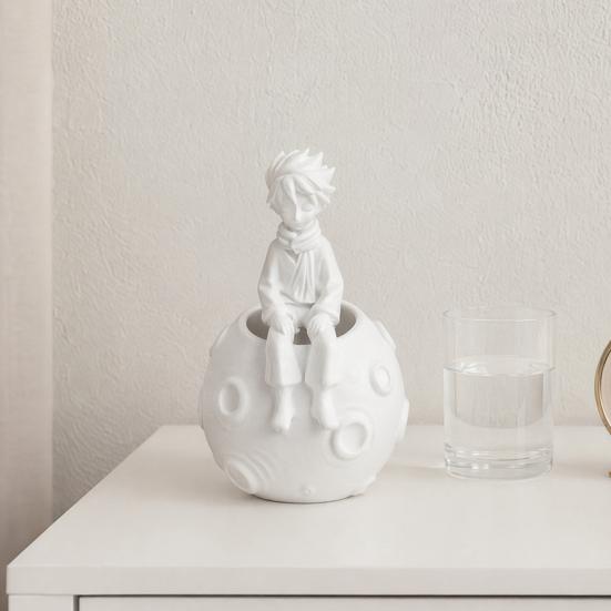 Artistic Office Desk Accessory 3D Printed Little Prince on Planet Pen Holder, Multi-Functional Hollow Storage for Literary Art Ornament Pencil Makeup