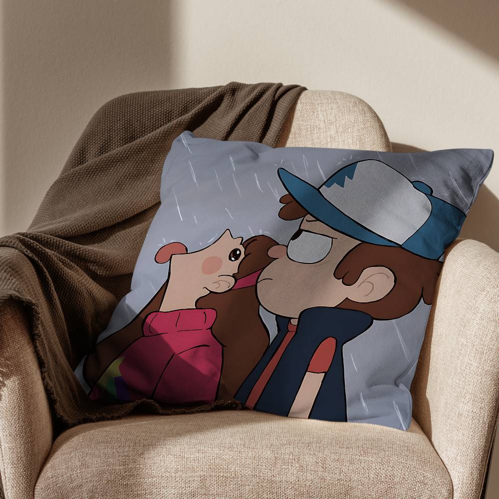 Dipper and Mabel Gravity Falls Pillow Case Anti-dustmite Pillowcase Invisible zipper silky short plush Sofa cushion cover