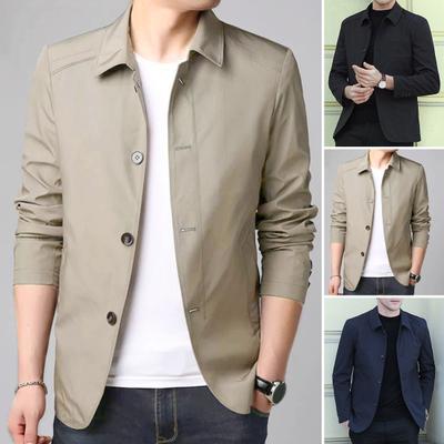Herren Jacke Revers Langarm Reißverschlussleiste Jacke Mantel mit Taschen Einfarbig Frühling Herbst Freizeitjacke