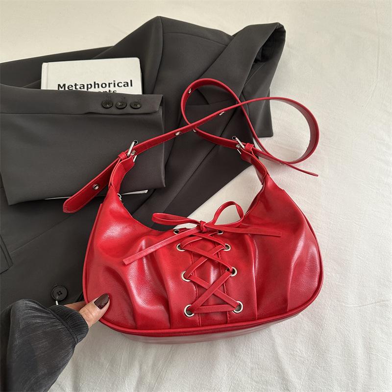 

Lace-up bow bag women s spring new dumpling bag temperament shoulder bag sweet and cool messenger bag червоний