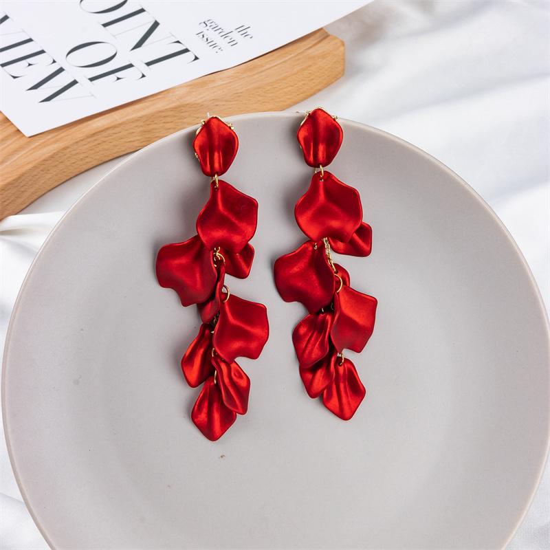 New Long Exaggerated Hanging Earrings for Women Red Blue Color Petals Pendants Female Dangle Earrings Pendientes Mujer