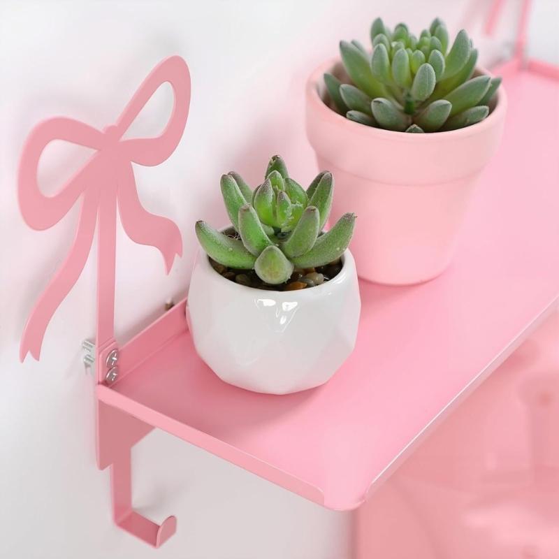 Pink Bowknot Key Holder Wall Mounted Organizers For Keys Bags Towels With Sturdy Iron Construction