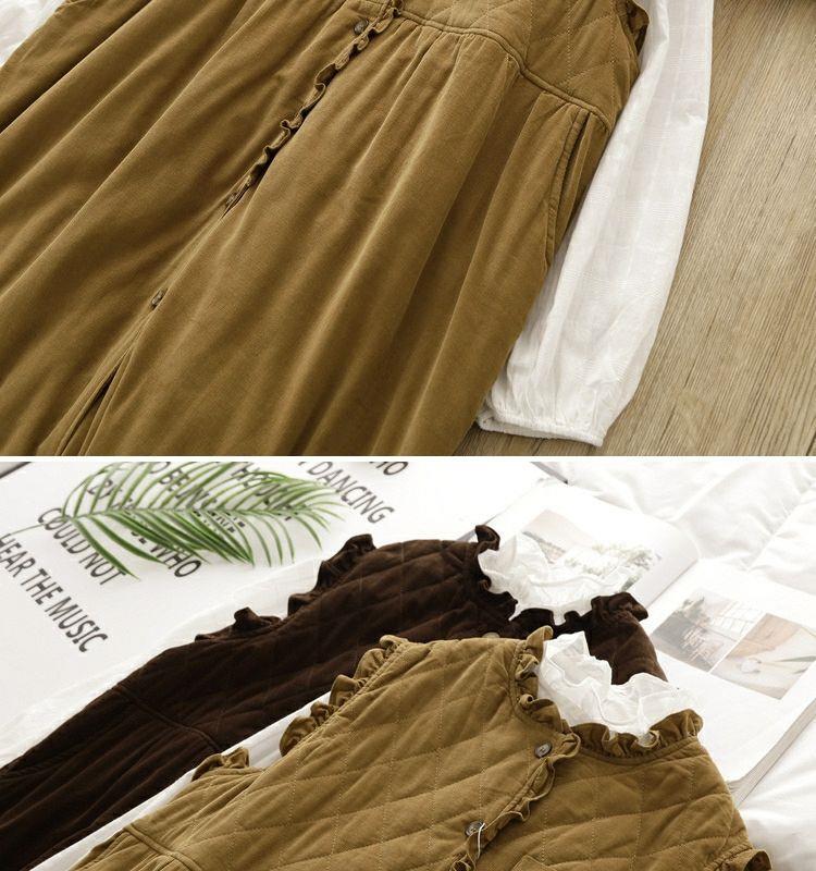 Women's Retro Forest-Style Sleeveless Corduroy Maxi Dress