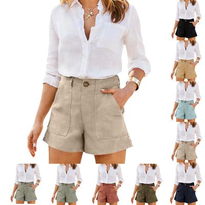 Women's Cotton And Linen Shorts, With Pockets, Soft Button Closure, Zipper, Slim Fit.
