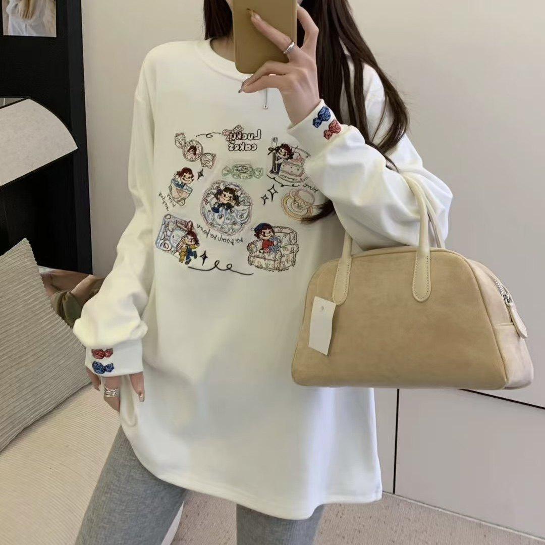 

Premium Winter Loose-Fit Embroidered Fleece Round Neck Shirt XL белый