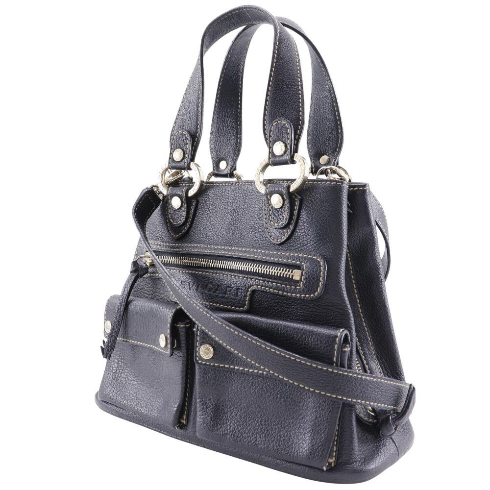 BVLGARI Maxi Rettale Handbag 2WAYShoulder black leather Women Used