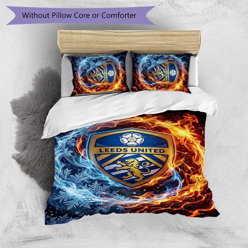 Set Lenzuola Stampa Leeds United Football 3 Pezzi, Comodo Set Copripiumino per Camera da Letto Amico della Pelle