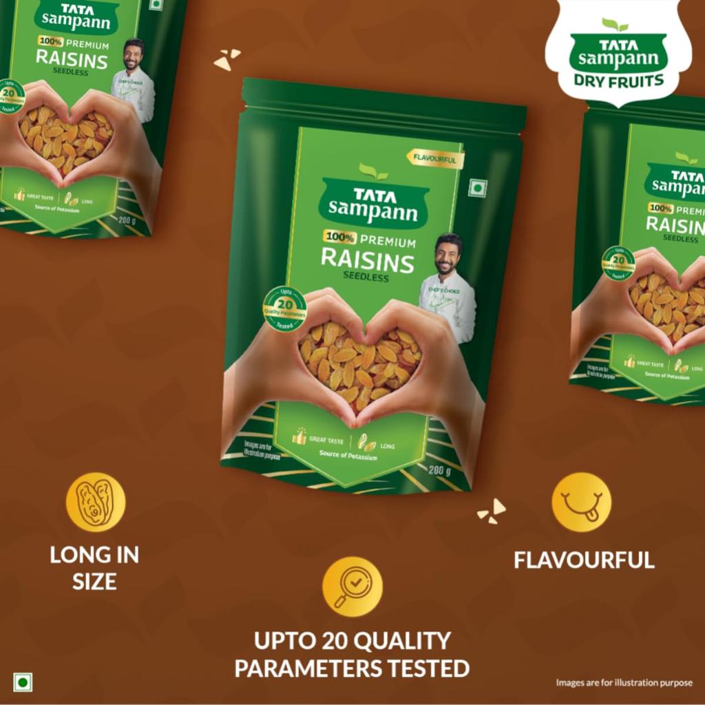 TATA Sampann Premium Seedless Green Raisins 200g Pack Of 1 Pure Dried Fruit Source Of Potassium For Healthy Snacking And Cooking