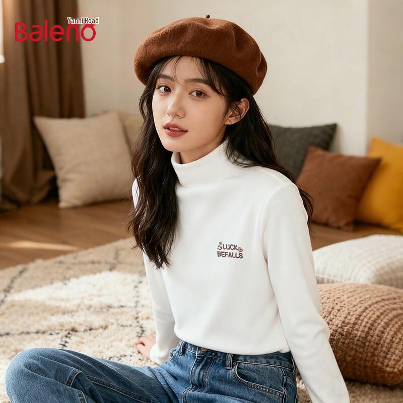 Baleno Women's Letter Print Semi-High Neck Fleece Thermal Top