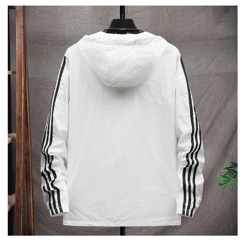 Summer Sunwear Men's Thin Breathable Ice Silk Outdoor Cycling Hooded Skinsuit Fishing Sunwear Striped Jacket