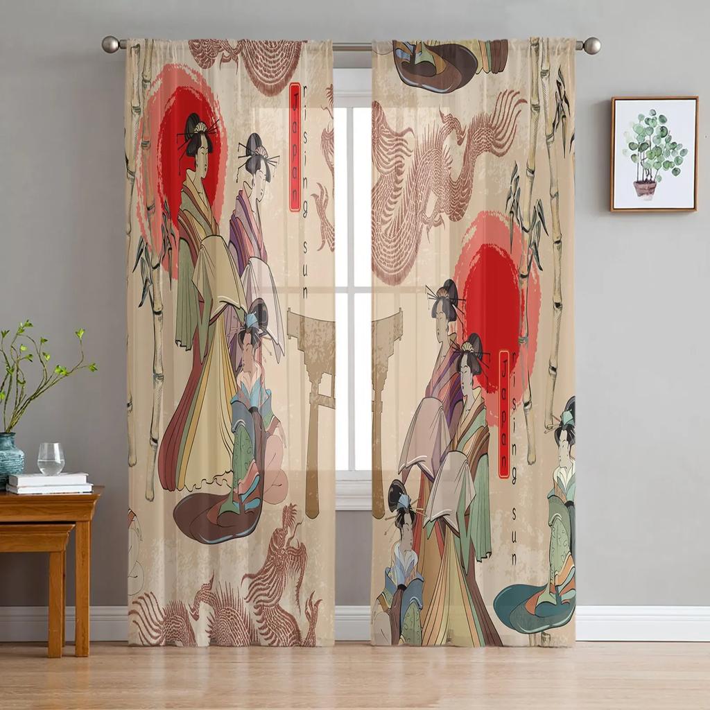 Asian Red Angry Dragon Chiffon Sheer Curtains for Living Room Bedroom Home Decoration Window Voiles Tulle Drapes Curtain