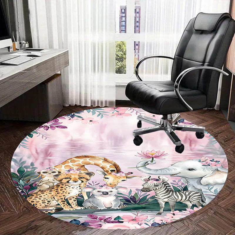 1PC Zoo Animal Non-Slip Floor Round carpet, Office, family, bedroom, Large Area Rug Indoor Rugs, Durable PolyesterH0354