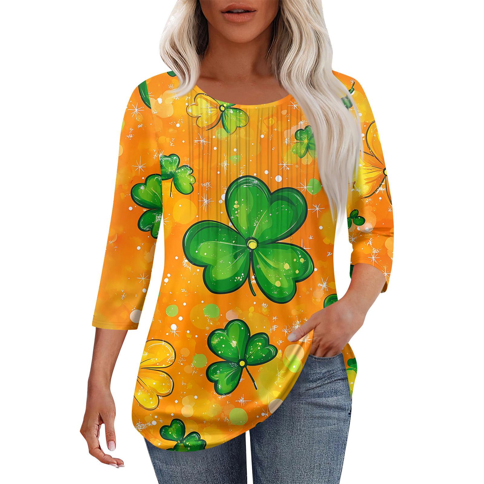 

Женская модная повседневная плиссированная футболка с круглым вырезом и рукавом семь четвертей L оранжевый