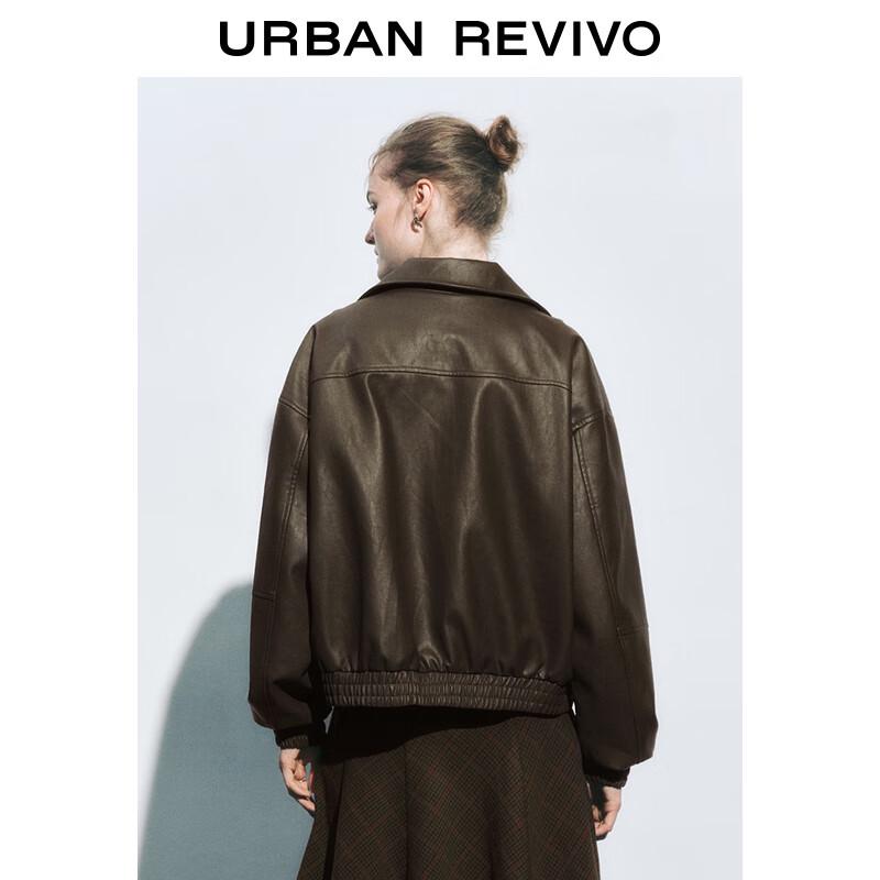 UR Women's 2025 Autumn Bowknot Pleated PU Leather Jacket