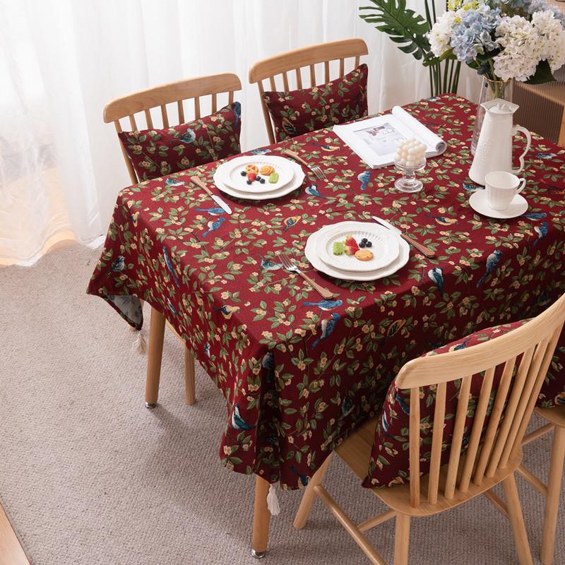 Retro Polyester Cotton Color Woven Jacquard Flower Bird Famous Flower Fringed Tablecloth Rectangular Coffee Table Tablecloth Dining Table Cloth