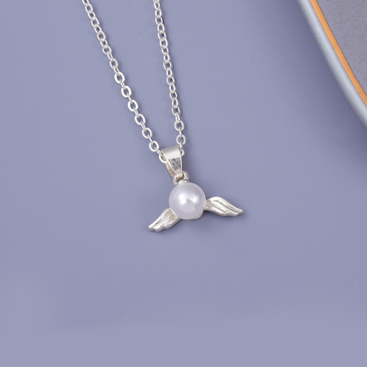 Silver Angel Wing Pearl Necklace Simple Elegant Personalized Jewelry серебряный