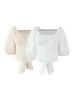 Women's French One-Shoulder White Puff Sleeve Top with Waist-Cinching and Back Bow Design