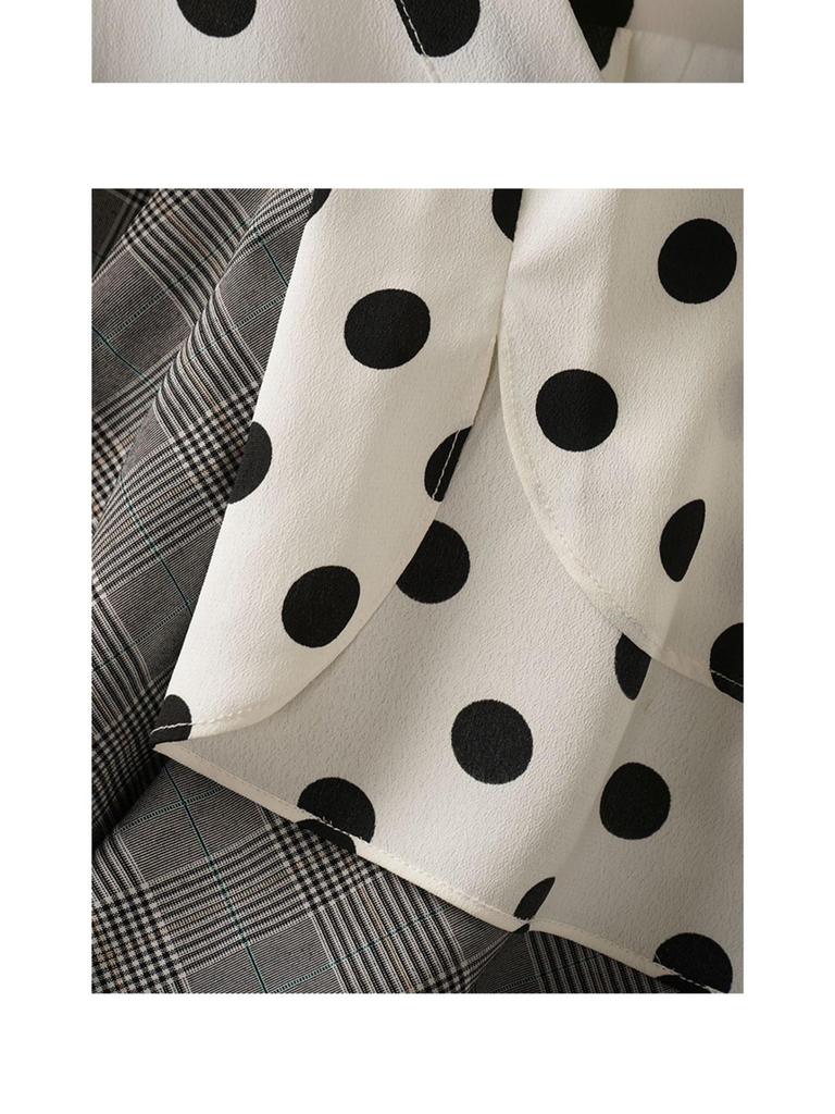 Women's Korean Style Polka Dot Chiffon Long Sleeve Shirt, Trendy White Spring Top