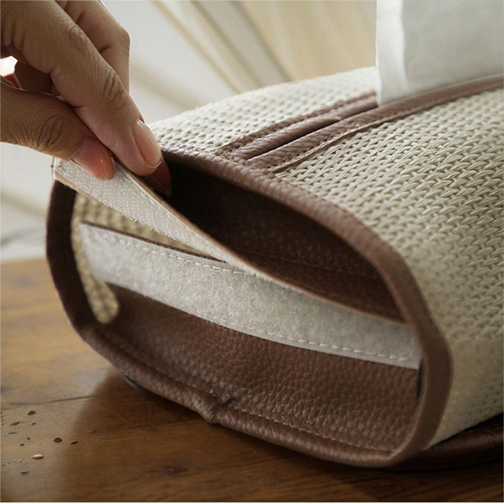 Rectangle Shape Woven Tissue Box Straw Woven Napkin Storage Container  Desk Organizer
