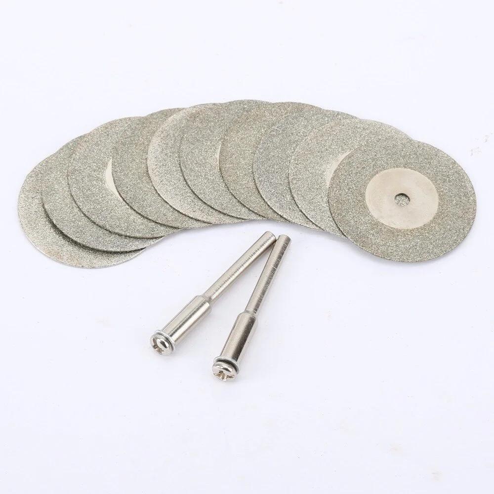 10pcs 30mm Diamond Cutting Discs Cut Off Mini Saw Blade with 2pcs Connecting 3mm Shank for Dremel Drill Fit Rotary Tool